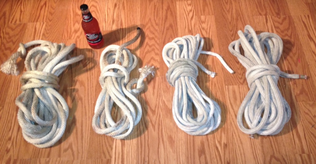 Ultimately I wound up with several serviceable lines.  Because I tied knots in the unwhipped ends, fraying was kept to a minimum.  I couldn't really whip them as dirty as they were, but some tye wraps would have been a better idea.