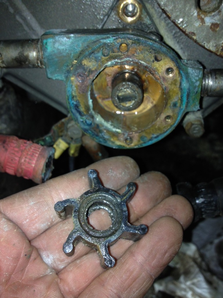 The rubber water pump was removed but the center hub stuck fast